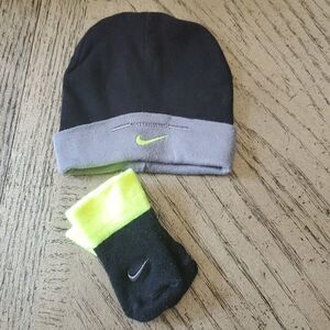 0-6 month boys Nike beanie and sock set.